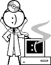 Doctor fixing computer.
